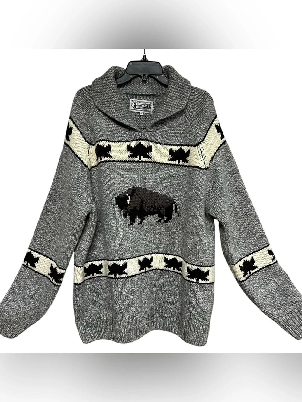 Vintage Schott Bros Cowichan Buffalo Bison Wool Blend Shawl Collar Sweater 2XL